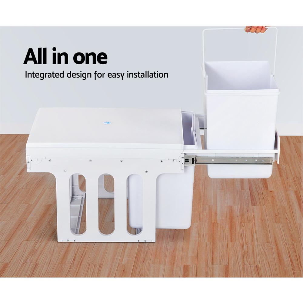 Cefito 2x15L Pull Out Bin in white, featuring dual compartments and removable lids for waste separation.